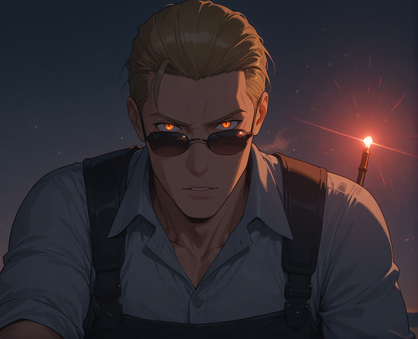 PonyScores7, source_anime, ah, 1IllustriousQual, interesting, exciting, spectacular, wonderful,
BREAK (Eyeline Match),
BREAK <lora:albertwesker-guy-PONYv1:0.8>, albertwesker, 1boy, toned, athletic, fit, mature male,  angular face, sharp_featured face, handsome, charming, alluring, <lora:shinyskin2:0.2>, glistening skin, AS-MidAged,
BREAK slicked back hair, short hair, blonde, <lora:hairdetailpxl:0.2>, hairdetailpxl, 
BREAK slit pupils, orange eyes, <lora:expressive eyes:0.2>, expressive eyes, <lora:eyedetailpxl:0.2>, eyedetailpxl, <lora:Eyes_High_Definition:0.2>, EyesHD,
BREAK (wielding spear),
BREAK (vast ocean),
BREAK focused, intense glare, apathetic, contemptuous, <lora:Expressive_H:0.2>, Expressiveh, looking at viewer, <lora:Emotional_Anime_Expressions_PonyXL_Concept:0.2>, emotional, <lora:Best_Facial_Expression_LoRA_PONY:0.2>, <lora:Detailed expressive EXEV style -XL Pony V1.0:0.2>, FaceDetail,
BREAK (silent bus driver, always driving the same route with a calm demeanor a faint smell of diesel fuel surrounding them), (sunglasses:1.3), 
BREAK <lora:xl_more_art-full_v1:0.2>, <lora:aesthetic_anime_v1s:0.2>, <lora:EpicF4nta5yXL:0.2>, <lora:detailxl:0.2>, detailxl, <lora:Fant5yP0ny:0.2>, best quality, amazing quality, best aesthetic, absurdres, illustration, Volumetric_Lighting, ultra-detailed, very aesthetic, intricate details, 8k, masterpiece, best_quality,
BREAK Stable_Yogis_PDXL_Positives, AS-Adult, <lora:Complicated fantasy portrait - XL Pony V2.0:0.2>, bad-hands-5, <lora:HDA_Detailer:0.3>,