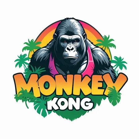 logo design, gorilla in a jungle with colorful text:"monkey kong" <lora:text:.9>