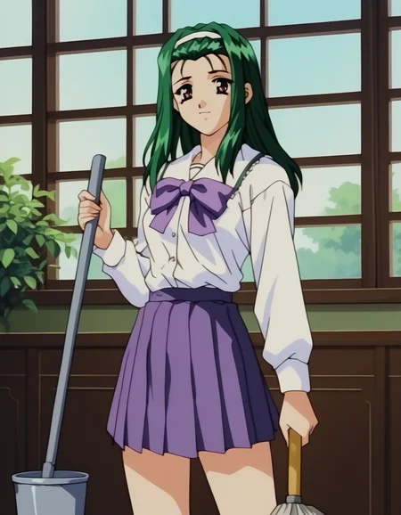 score_9, score_8_up, score_7_up, <lora:shuusaku-ova-ponyxl-000006:1> nagisa, school uniform, white shirt, purple bow, purple skirt, microskirt
1girl, solo, light smile, holding mop, cleaning, window, bucket, floor, cowboy shot