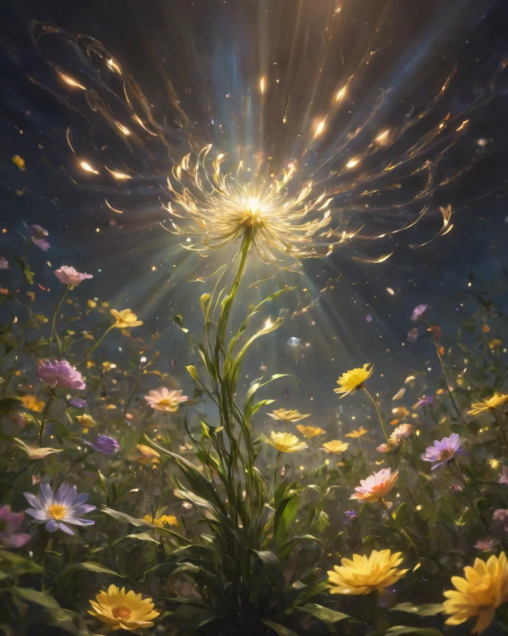 letitflrsh, let it flourish, Wobble-noodle, radiation, flowers, illumination, atmospheric, scale, order, healing, light, hope, soothing, calm, <lora:- SDXL - letitflrsh_let_it_flourish_V1.0:.8>