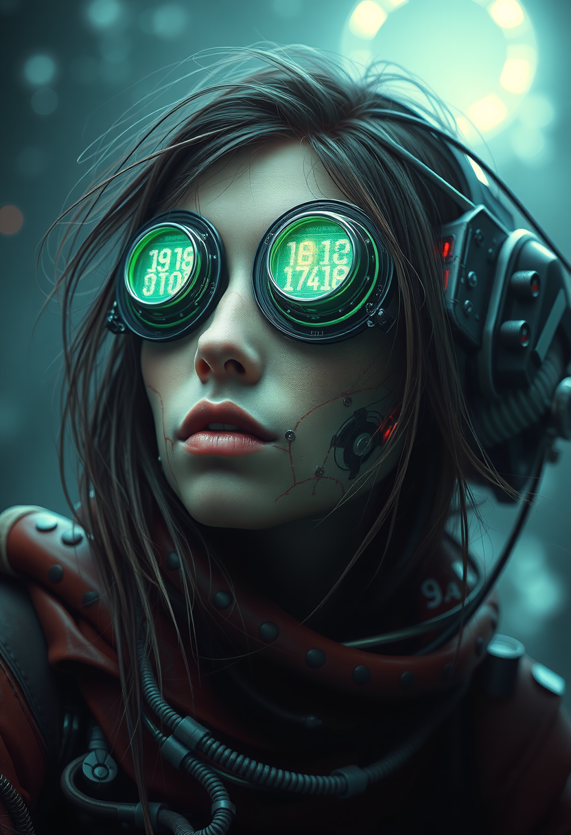 biopunk style, young cyber-occultism Polish woman, machine-driven with an unwavering willpower. dimly glowing biomechanical eyes. Her incantation is laden with binary codes, constructed from salvaged scraps and advanced engineering, traversing the dark corners of technology, driven to understand the unknown. style of Chris Cold  style of  Benedick Bana, messy, streaks , <lora:other/flux_realism_lora> , . fusion of organic biology and synthetic machinery, blending genetic engineering, cybernetic enhancements, and advanced biotechnology, featuring intricate patterns of circuitry and microorganisms, grafted limbs and organs, and an atmosphere of unease and uncertainty, mythpunk style . mythological and legendary aesthetic with magical elements, otherworldly inspirations, and futuristic technology