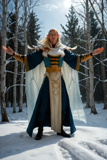 <lora:invoker_game_v1:1>invoker_game_v1,
1boy,
elf, skinny, solo, 25 y.o, very young man ,
white eyes,
long hair, blonde hair,
shoulder armor, belt, footwear, coat, sash, pants
long pointy ears, pointy ears, narrow nose,, score_9, score_8_up, score_7_up, solo,
blur censor, blurry, blurry background, blurry foreground, bokeh, motion blur,
chromatic aberration, depth of field, figure, focused, focus
Abandoned ghosting castle buried in deep snow in the background, eerie silence, frozen figures half-covered in snowdrifts. Black winter day, swirling snow obscuring the sun, frozen trees stretching towards a leaden sky, lowing robes, dynamic pose, convey grace, exudes elegance