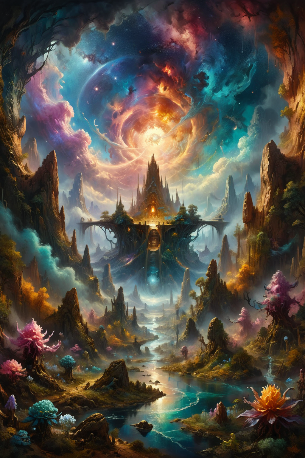style of Kim Keever, dark-deep space hypnotic colors, realistic time-journey in hyperspace insane, action painting, huge detailed scene,
<lora:add-detail-xl:0.85>,
<lora:LaxpeintXL-2.0:0.6> digital painting
<lora:EnvyBetterHiresFixXL01:1.0>,
<lora:XL_more_art-full:0.5>
<lora:extremely_detailed:1.0>, extremely detailed, 
<lora:ral-fntsyrlms-sdxl:0.8> ral-fntsyrlms,