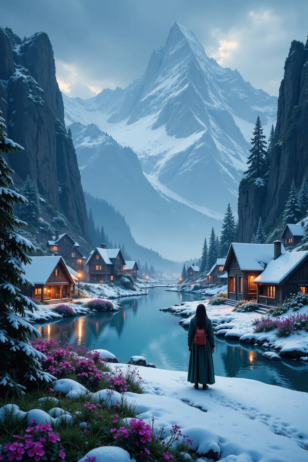 ice village beautiful landscape, rainy day, woman, very intricate, very detailed, sharp, bright, colorful, <lora:Hand v2:0.5> <lora:Anti-Blur:1><lora:Insane Detail Slider:0.25> <lora:flux.1_lora_flyway_Epic-detail_v2:0.3> <lora:fluxenhancer:0.25> <lora:ROWER:0.8> <lora:Anime art - Variant 2:0.6>