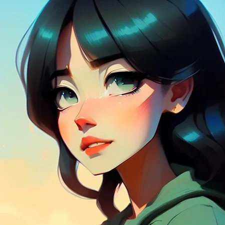 close up portrait female , (black hair), green eyes, long hair, smirking, by (((Atey Ghailan and Emmanuel Shiu))), standing in a street, at night
(<SamDoesArt2>:0.84)