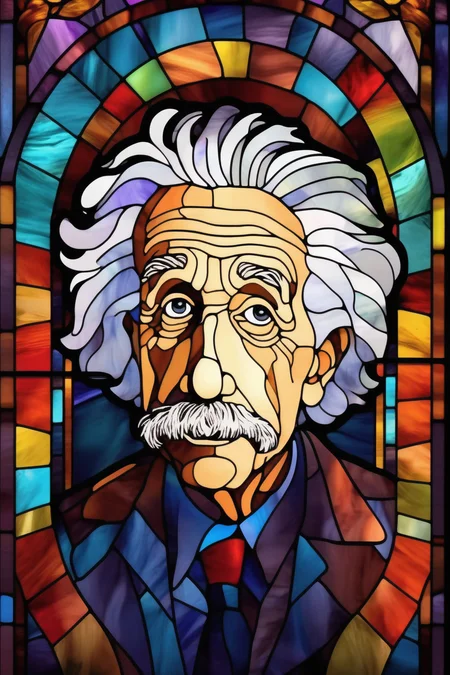 <lora:Stained Glass Portrait:1>Stained Glass Portrait - illustration portrait of albert Einstein in the style of stained glass