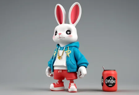 hip-hop rabbit, gmrndnr, vinyl figure, whimsical 3d character <lora:gmrndnr_v0.0.1:0.7>