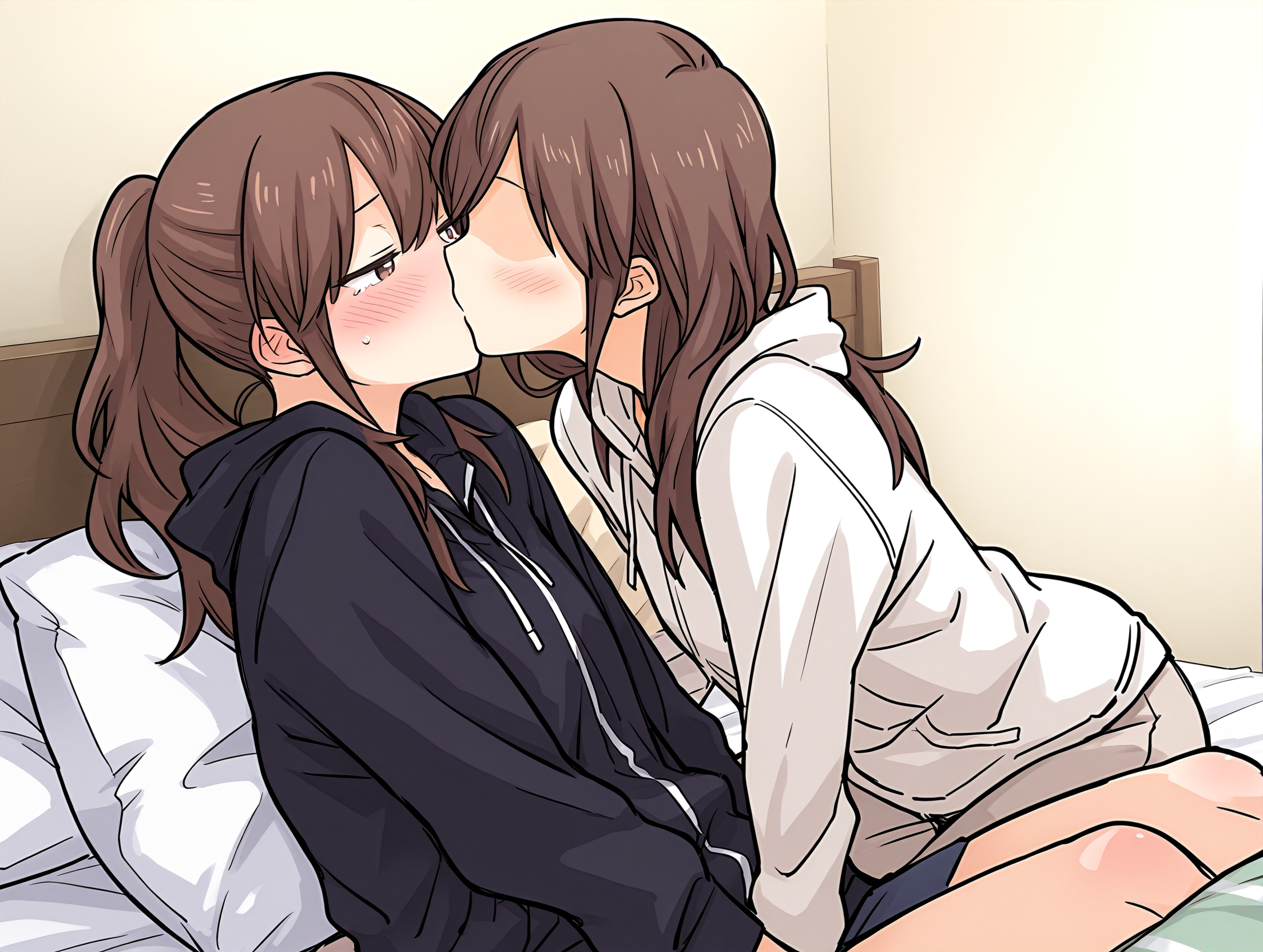<lora:Yuna_Toomi_-_Illustrious:1> yuna toomi, sketch,
love, half-closed eyes, blush, multiple girls, 2girls, sitting, hood, yuri, pillow, bed, hoodie, faceless female, indoors, covered by blanked, green blanked,
masterpiece,best quality,amazing quality,