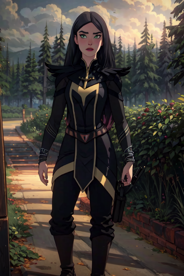 Claudia, green eyes, long hair, forest, night time, dark, (realistic:1.2), (masterpiece:1.2), (full-body-shot:1.2),(Cowboy-shot:1.2), dark romantic lighting, (highly detailed:1.2), (detailed face:1.2), (gradients), colorful, detailed eyes, (natural lighting:1.2), solo, <lora:add_detail:0.3> <lora:DragonPrince_Claudia-10:0.9>  <lora:BeautifulEyes:0.3>