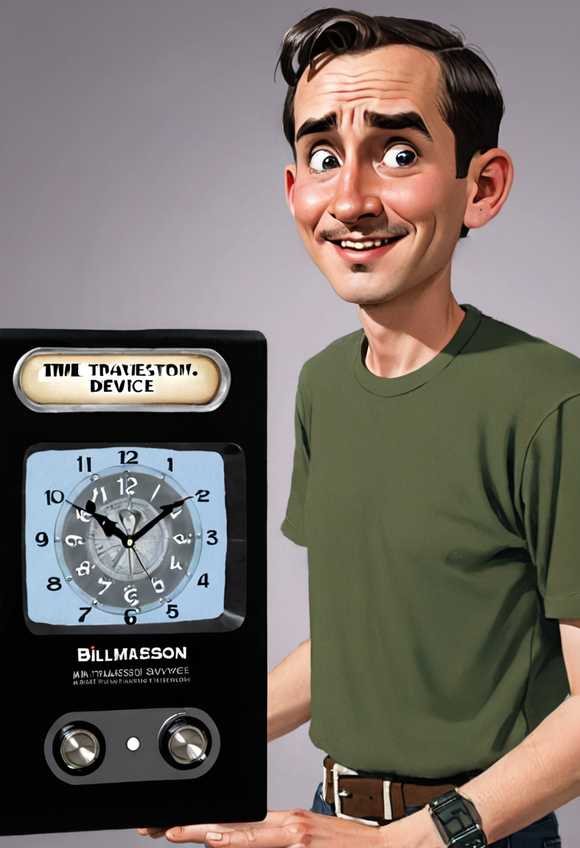 <lora:BillMatheson:.5> A BillMatheson man using a time-travel device to visit himself as a teenager