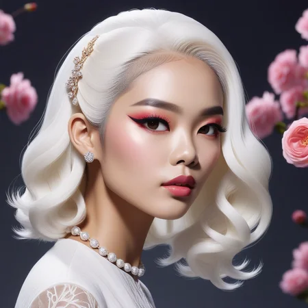 , (an album cover by qian huaibi art about official concept:1.5), elegant, a hundred thousand roses in her foreheadaea field separated the contours of her white hair <lora:add-detail-xl:1>