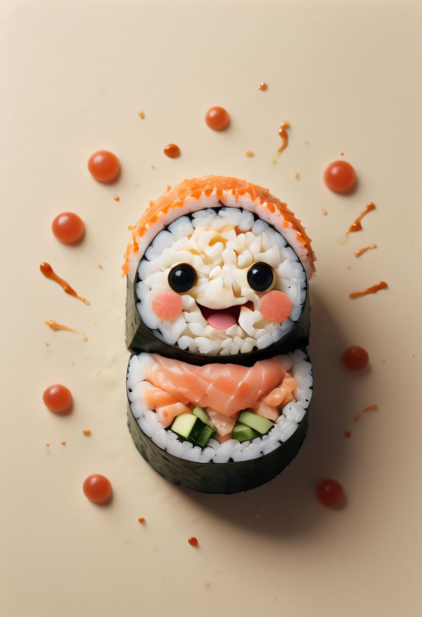 A cute, happy sushi roll, surreal