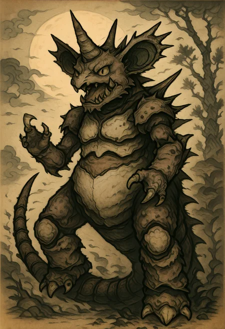 masterpiece, best quality,     y0k4i, <lora:YokaiPokedex_IXL:1.3>,   Nidoking, solo, no humans, pokemon (creature), single horn, claws, <lora:NidokingPokedexIXL:1.0>, moonlit cavern, glowing crystals, rocky outcrop, tense muscles, glistening horn, tail smashing boulder, eerie mist, soft moonlight, commanding presence, atmospheric, mysterious