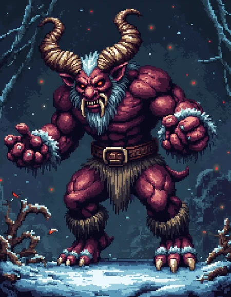 A pixel art illustration of Krampus<lora:General Flux\pixel-art-christmas.safetensors:0.9:1.0>