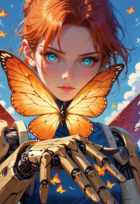 score_9,score_8_up,score_7_up,score_6_up,source_anime, hi res, masterpiece, best quality, highres, subsurface scattering, sss, Glowing butterfly, wonderful light and shadow, ,(high quality), best quality,(realistic), real skin texture,Mechanical arms, mechanical halos, mechanical wings, mechanical parts, animal, insect, glowing wings, close u butterfly, fish eyes pov