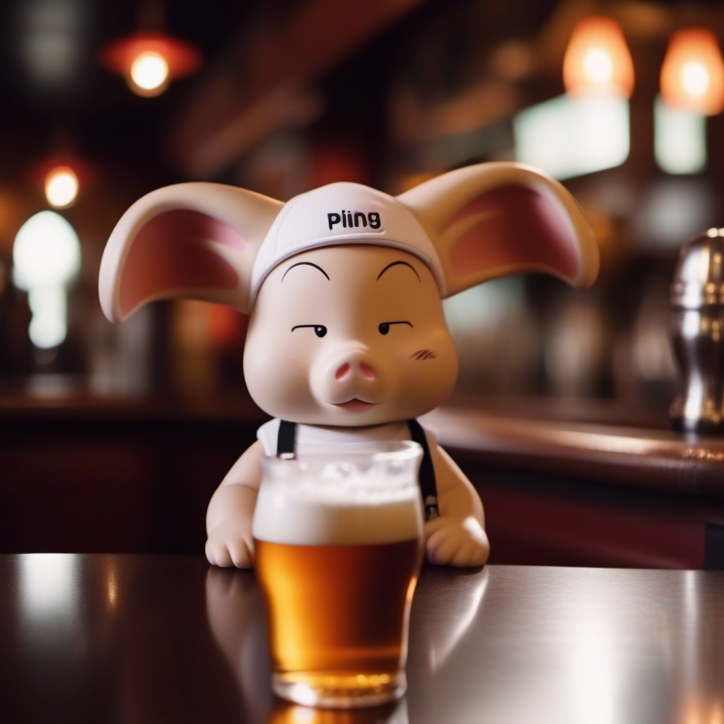 cinematic photo a ping Oolong furry animal with white panty on the head, having a beer in a pub <lora:Oolong1024-v2:0.8> . 35mm photograph, film, bokeh, professional, 4k, highly detailed