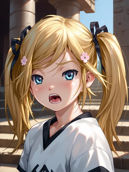(upper body, solo focus:1.2) <lora:happy_tentacle-mafuyu-v0.2-000030:1>, ht_mafuyu, hairclip, blonde hair, twintails (petite:1.2), <lora:Shed_The_Skin's StS_age_slider_v1_initial_release:-1.75> ( :1.1) ( , , ( :1.2) , screaming , (looking at viewer:0.6) :1) , (temple :1.2) ( :0.8) score_9, score_8_up, score_7_up, score_6_up, score_5_up, score_4_up, ( [(realistic, photorealistic:1.3):(realistic:1.2):16] [(3d:1.2)::14] :1) <lora:LUUNA's Lunas-NijiJourney-SDXL-B2:0.35>, nijijourney <lora:prgfrg23's Counterfeit-V3.0 Style SDXL_LoRA_Pony Diffusion V6 XL:0.5> <lora:mfcg's mfcgXL:0.12> <lora:reweik's gyokai(himehajime)_PonyXL_style_v01:0.14>