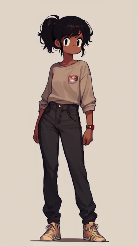 score_9, score_8_up, score_7_up, 1girl, solo, black hair, dark skin, dark-skinned female, ponytail, black eyes, full body, looking at viewer, <lora:Hazel:1>