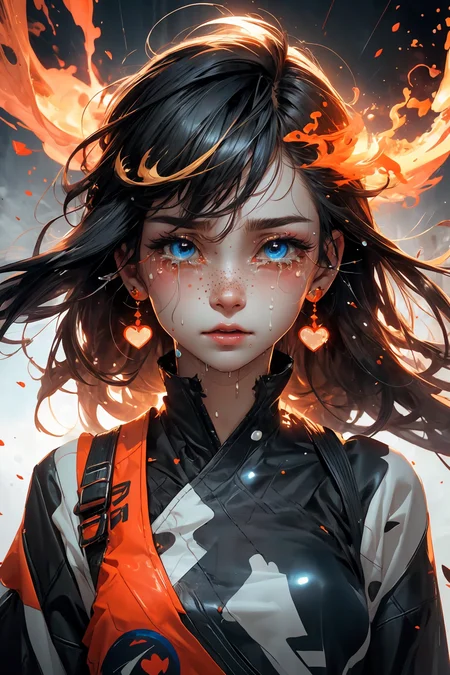 blond hair, long hair, freckles, earrings,
(upper body:1.1), particles, sparkles, flames, (tears:1.2), (crying:1.4), (wet face:1.1),
(torn clothes:1.2), abstract,
bangs, hearts,
<lora:more_details:0.3>
<lora:Cosmic anime-oil fusion v2:0.3>
<lora:AnimeVibesV3:0.25> animevibes,
<lora:3DMM_V11:0.35> 3DMM
<lora:midjourney_20230624181825:0.35> midjourney ,
<lora:LAS:0.4> (colorful:1.1),
<lora:msw_locon-t2:0.3>
<lora:wuxia2:0.4> gu, shiny, shiny hair, shiny skin, shiny clothes