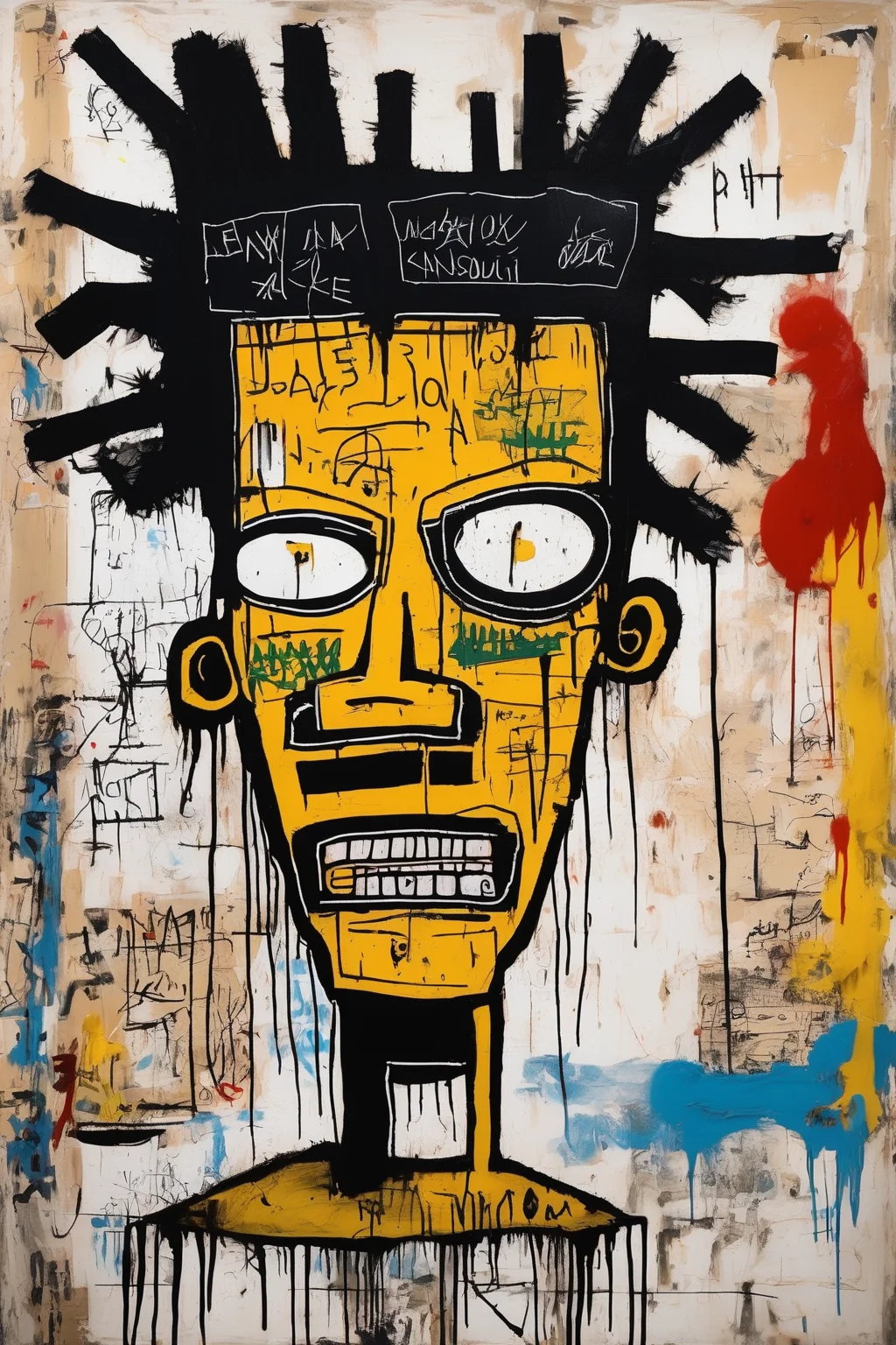 Jean-Michel Basquiat Style - ville ghetto qui a de l'eau comme du feu dans le style de basquiat