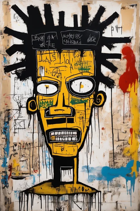 Jean-Michel Basquiat Style - ville ghetto qui a de l'eau comme du feu dans le style de basquiat