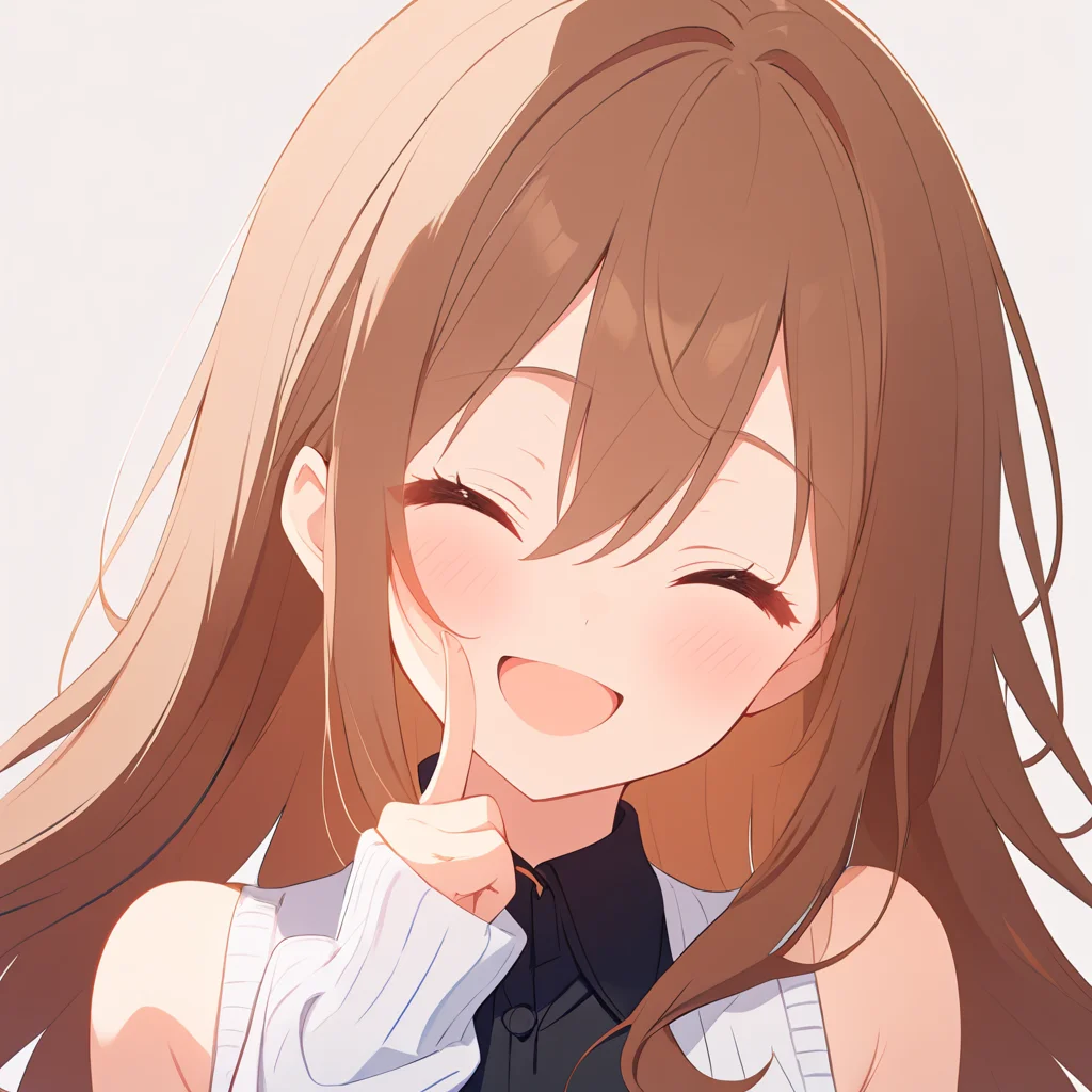 1girl,
solo, black shirt, bare shoulders, :d, sleeveless, smile, closed eyes, long hair, v, sidelocks, upper body, simple background, long sleeves, open mouth, sleeves past wrists, sweater, ^_^, hand up, collared shirt, white background, shirt, hair between eyes, white sweater, brown hair, sleeveless shirt, blush, facing viewer,
masterpiece, best quality, safe
<lora:mki-ani31-TMND-v2-000050:1> <lora:outline_xl_end:-2>