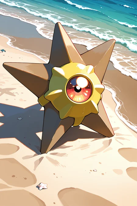 masterpiece, best quality, zzStaryu, pokemon (creature), no humans, beach, sand, <lora:StaryuPokedexIXL:1.0>,