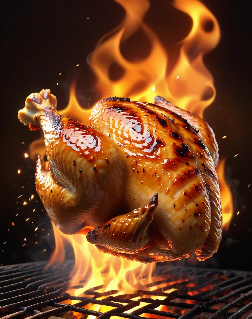 grilled chicken <lora:Fiery_aura_XL_-_Burning_passion:1> fiery aura, (masterpiece), best quality, highres, 4k, 8k, amazing quality, amazing shading, soft lighting