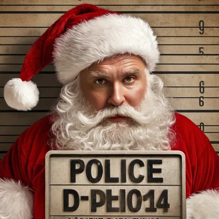 Hyperrealistic art of <lora:Santa Claus:1.2>
Santa Claus a villain santa claus mug shot with a police department sign in Christmas Eve, Extremely high-resolution details, photographic, realism pushed to extreme, fine texture, incredibly lifelike