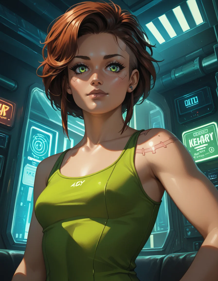 Bubble art, Cyberpunk weird anthropomorphic score_9, score_8_up, score_7_up, score_6_up, score_5_up BREAK ot0m, 1girl, green eyes, brown sidelocks hair, looking at viewer, <lora:OtaKingMondayAshlinPDXL16v1.6tx1-000008:0.9> in style, neon glow, realistic, by Anna Dittmann and Carne griffiths, dark shot, global illumination, Wide-angle