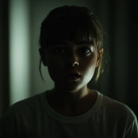 cinematic film still of cinematic film still of <lora:add-detail-xl:1>0
<lora:detailed:0.3>
<lora:perfection style:0.3>
<lora:xl_more_art-full_v1:0.3>
<lora:us 2019 film style:1>
a young surprised girl with a creepy face in a dark room at night,1girl,solo,looking at viewer,short hair,bangs,shirt,closed mouth,upper body,dark skin,blurry,blurry background,dark,straight-on,very dark skin,horror (theme) , sharp, detailed, epic photography, artistic, dramatic light, cinematic style, horror film style, blaxploitation style, us 2019 film style, shallow depth of field, vignette, highly detailed, high budget, bokeh, cinemascope, moody, epic, gorgeous, film grain, grainy