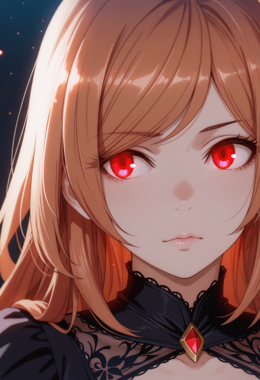 <lora:Eko:1>,eko,orange long hair,red eyes,solo,long hair,red eyes,
masterpiece, best quality, intricate details, gothic fantasy, upper body portrait, dramatic pose, confident gaze, cinematic lighting, clean background, glowing magical particles, detailed face, vibrant colors.