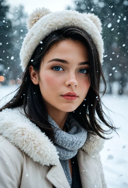score_9, score_8_up, score_7_up, cinematic film still, beautiful woman, no make up, winter outfit, blush, black hair, head tilt, hair blowing in the wind, arctic circle snow drift, snowing, snowflakes, cold, chill bumps, approaching perfection, dynamic, highly detailed, smooth, sharp focus, intricate details, shallow depth of field, vignette, high budget, bokeh, cinemascope, moody, epic, gorgeous, film grain, grainy