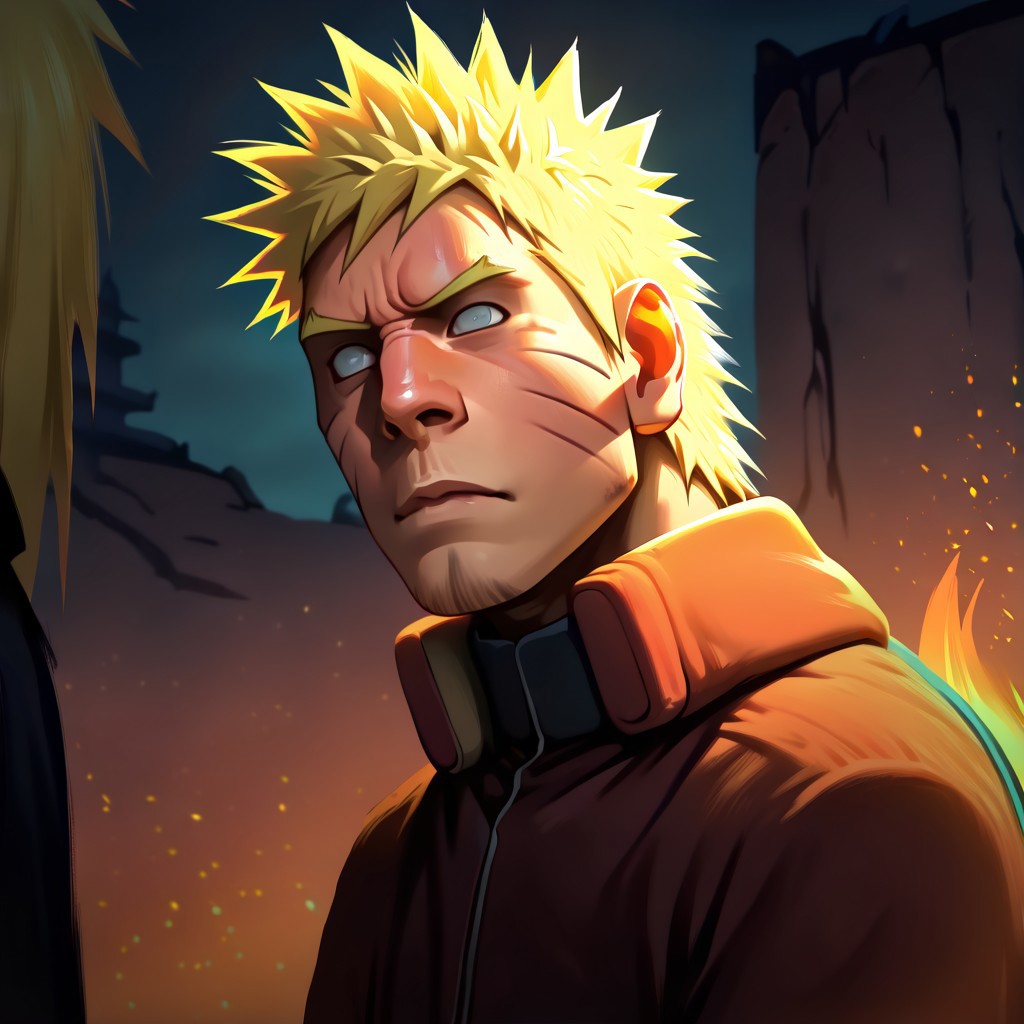 masterpiece, best quality, newest, absurdres, highres, Warbringersstyle-V1.0, male focus, solo, solo focus, 1boy, uzumaki_naruto \(naruto\), blonde hair, spiky hair,