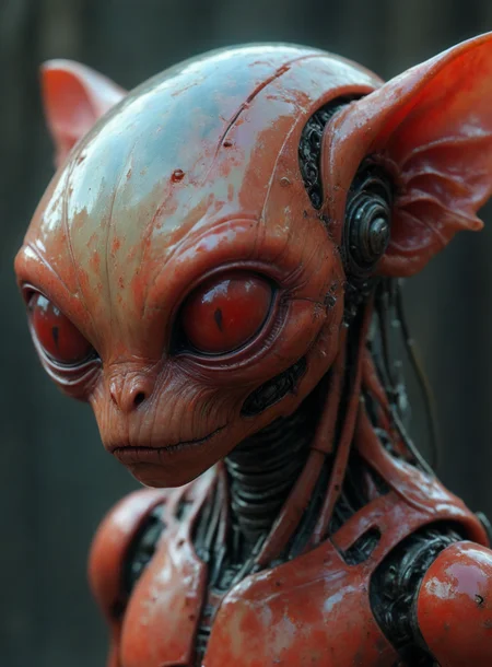 shiny translucent red sad alien species head, dirty, highly detailed <lora:alien-species:1>