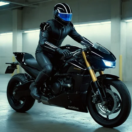glamorous photo of <lora:glamour photography style:0.8> sharp detailed
<lora:add-detail-xl:1>1
<lora:TeethXL:1>
<lora:eyetune:1>
An award winning Glamour photo of a futuristic cyborg man in a black cyborg suit riding a black cyborg motorcycle in a parking garage,solo,1boy,male focus,glowing,helmet,robot,ground vehicle,motor vehicle,science fiction,realistic,motorcycle,power armor,on motorcycle , cinematic photography, film style, kodak film style, kodak motion picture, sharp, detailed, film color, different colors, detailed color, detailed background, detailed environment, creative, different, unique, awesome, high quality, 8k, film saturation, film contrast, Celluloid film, film still, movie still, cinematic light, different lighting, glamour photography style, high fashion, luxurious, extravagant, stylish, sensual, opulent, elegance, stunning beauty, professional, high contrast, detailed