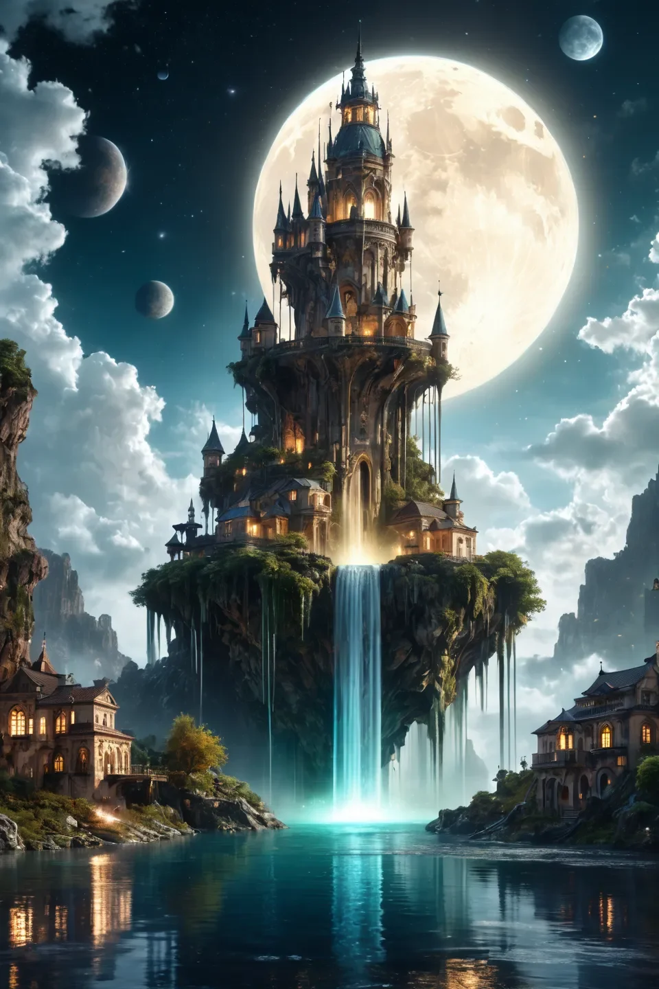 masterpiece, best quality, amazing quality, very aesthetic, absurdres, newest, unity 8k, blurry background, Depth of Field
scenery, planet, waterfall, fantasy, no humans, cloud, star (sky), castle, earth (planet), water, sky, floating island, city, space, outdoors, tower, starry sky, moon, cityscape, above clouds, city lights, building, architecture, fountain, science fiction
<lora:add-detail-xl:1> <lora:Fant5yP0ny:1>