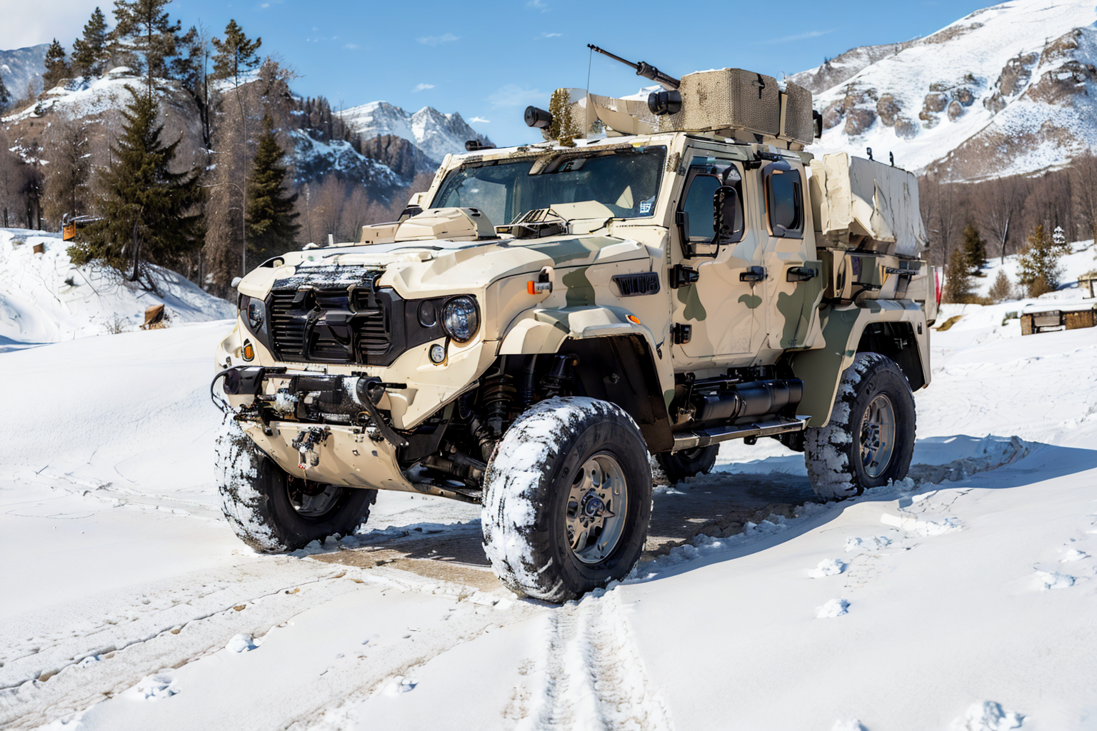 (masterpiece, best quality:1.2), ultra-detailed, woman in sexy snow camouflage army uniform leaning over on white camouflage battle tank ArmyCar on frozen mountains, (realistic:1.5), <lora:Valencia_v1.1:0.6>  <lora:EdobArmyCars_v1.0:0.6>