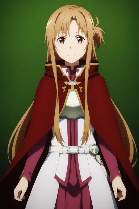 score_9, score_8_up, score_7_up, source anime, prefect lighting, very aesthetic, BREAK, anime coloring, anime screencap, official art,
<lora:asuna_sao_v2-pdv6:1>, 1girl, asuna \(sao\), sword art online, brown eyes, brown hair,
prout, cape, chestplate, cowboy shot,
BREAK, looking at viewer, smile,
BREAK,