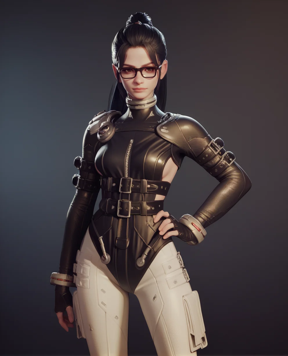 score_9,score_8_up,score_7_up,score_6_up,
Gleyxl,serious,   glasses,  ponytail,    
black hair,long hair,brown eyes,black bodysuit,white leggings,looking at viewer,
standing,light smile,hand on hip,
<lora:Gleyxl>,