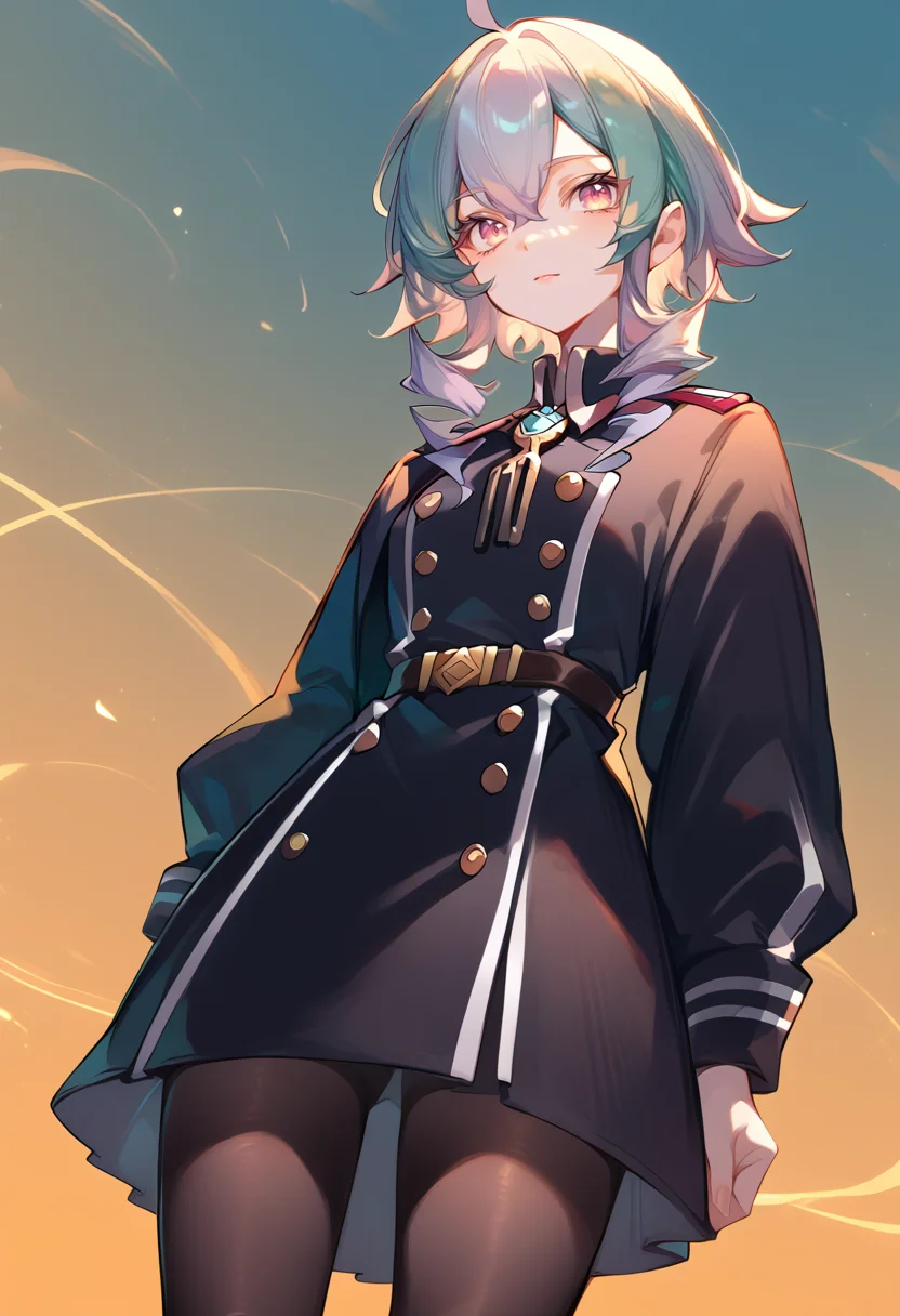 (score_9:0.9),score_8_up,score_7_up,anime style,rating_safe,(zPDXL),<lora:sky striker ace - camellia ponyXL v2:0.75>,sky striker ace - camellia,black military uniform,black pantyhose,solo,alternate costume,