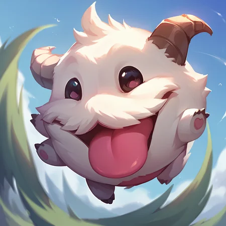 score_9, score_8_up, score_7_up, score_6_up, p0r0, no humans, animal focus, horns, <lora:Poro_v1:0.9>, full body, looking at viewer, animal, happy, tongue,tongue out, chibi, jumping