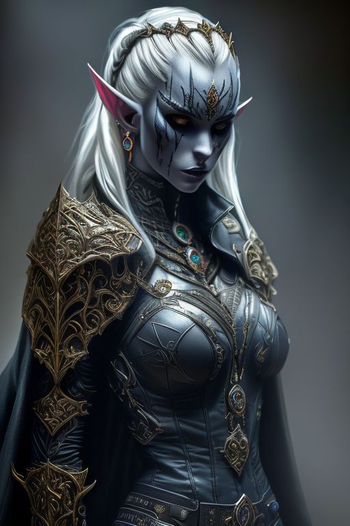 RAW photo, (masterpiece:1.3), subsurface scattering, heavy shadow, (high quality:1.4), (intricate, high detail:1.2), professional photography, HDR, High Dynamic Range, realistic, ultra realistic, photorealistic, high resolution, film photography, ambient lighting, atmospheric effects, <lora:detail_slider_v4:2>, OverallDetail, a female drow warlock, dark makeup, tight leather armour with arcane patterns, jewellery, cape, tiara, large breasts, flawless skin, lip gloss, <lora:Drow:0.8>, epiCPhoto