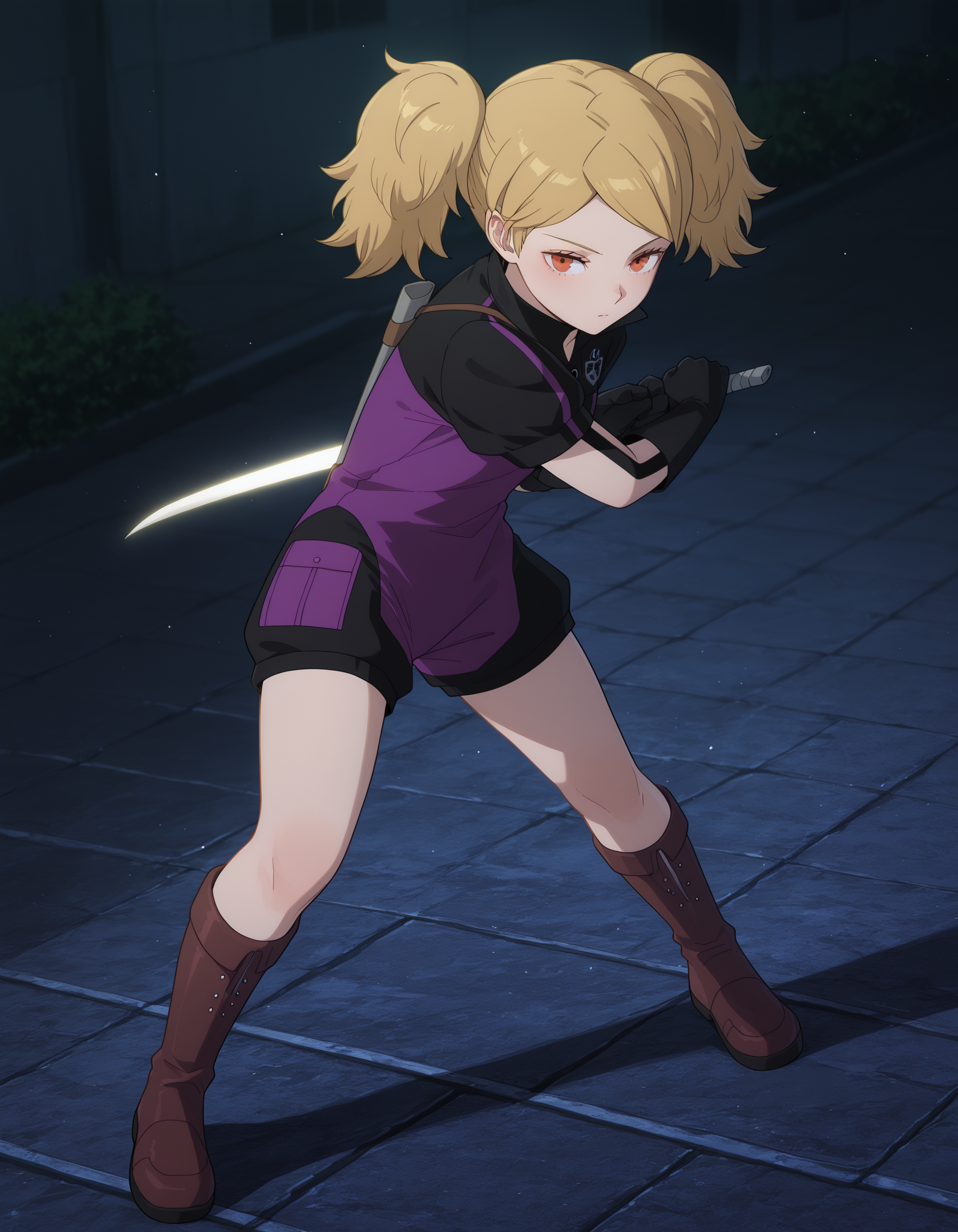 <lora:midis_Kuroefutaba_V1.2[IL]:1>, kuroe futaba, full body, standing, squad_uniform,  kogetsu, draw stance, masterpiece,best quality, very aesthetic,absurdres,newest,