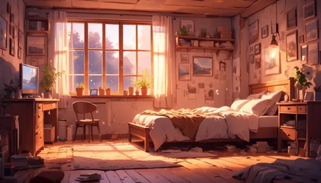 <lora:Dreamyvibes - Alt-Version - Trigger is Dreamyvibes Artstyle:1> dreamyvibes artstyle, s a bedroom with a bed and a nightstand. A large hole is torn in the wall, revealing a cozy bedroom with a bed and a nightstand . The room is lit by a single lamp , creating a warm and inviting atmosphere.