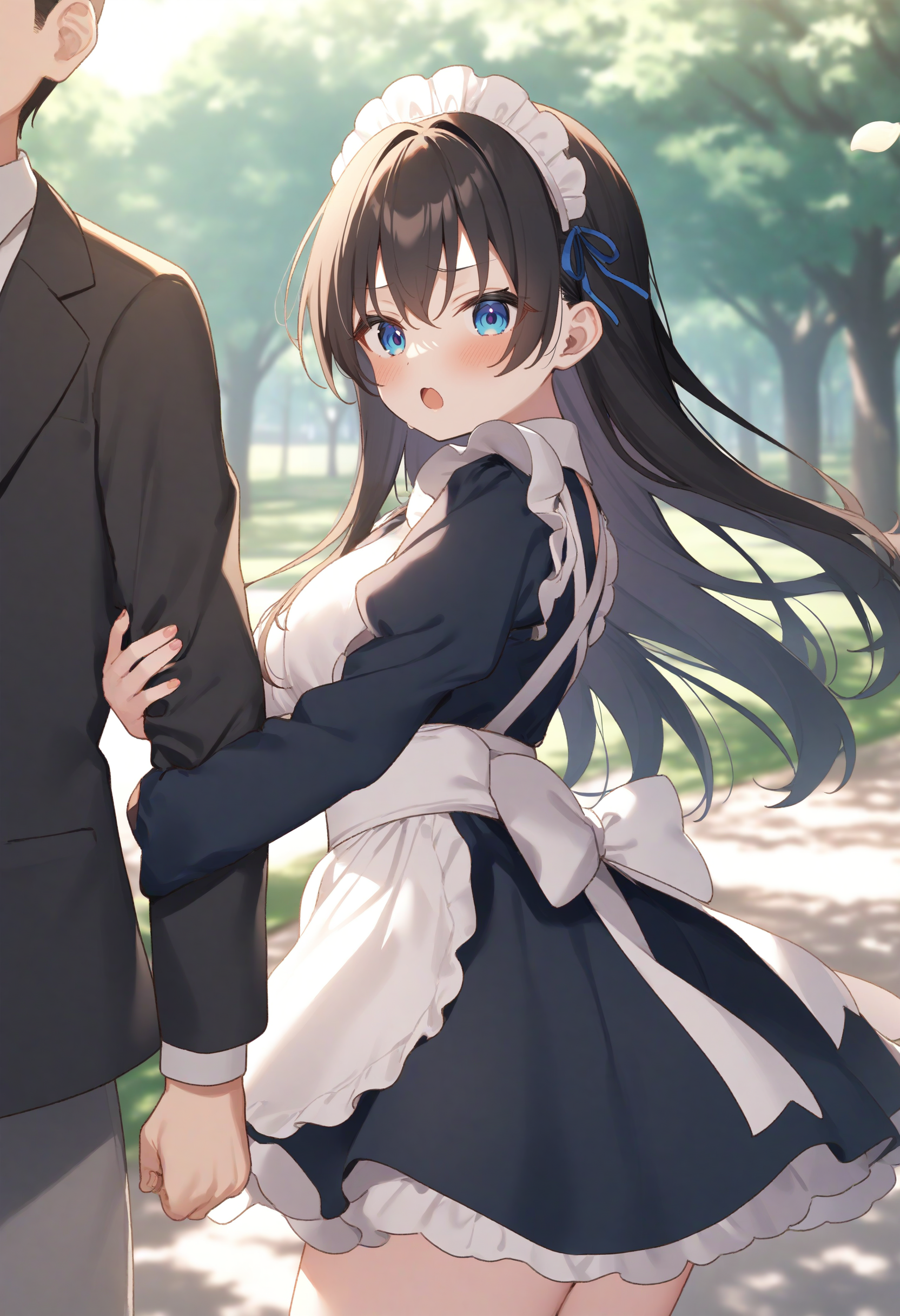 1girl,sincos, ningen mame, toosaka asagi,solo,medium breasts,20yo,maid,maid headdress,
arm hug, solo focus, out of frame, holding another's arm,<lora:armhug_XL_v1:0.7>
from side, cowboy shot, looking back, disappointed, centralpark, open mouth,
best quality, very aesthetic, absurdres