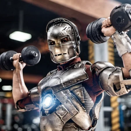IronManMark1-1024, a robot, full body, weightlifting in a gym, highly detailed , photography, ultra sharp, film, bokeh, professional, 4k <lora:add-detail-xl:1.5> <lora:IronManMark1-1024-000330:0.9>