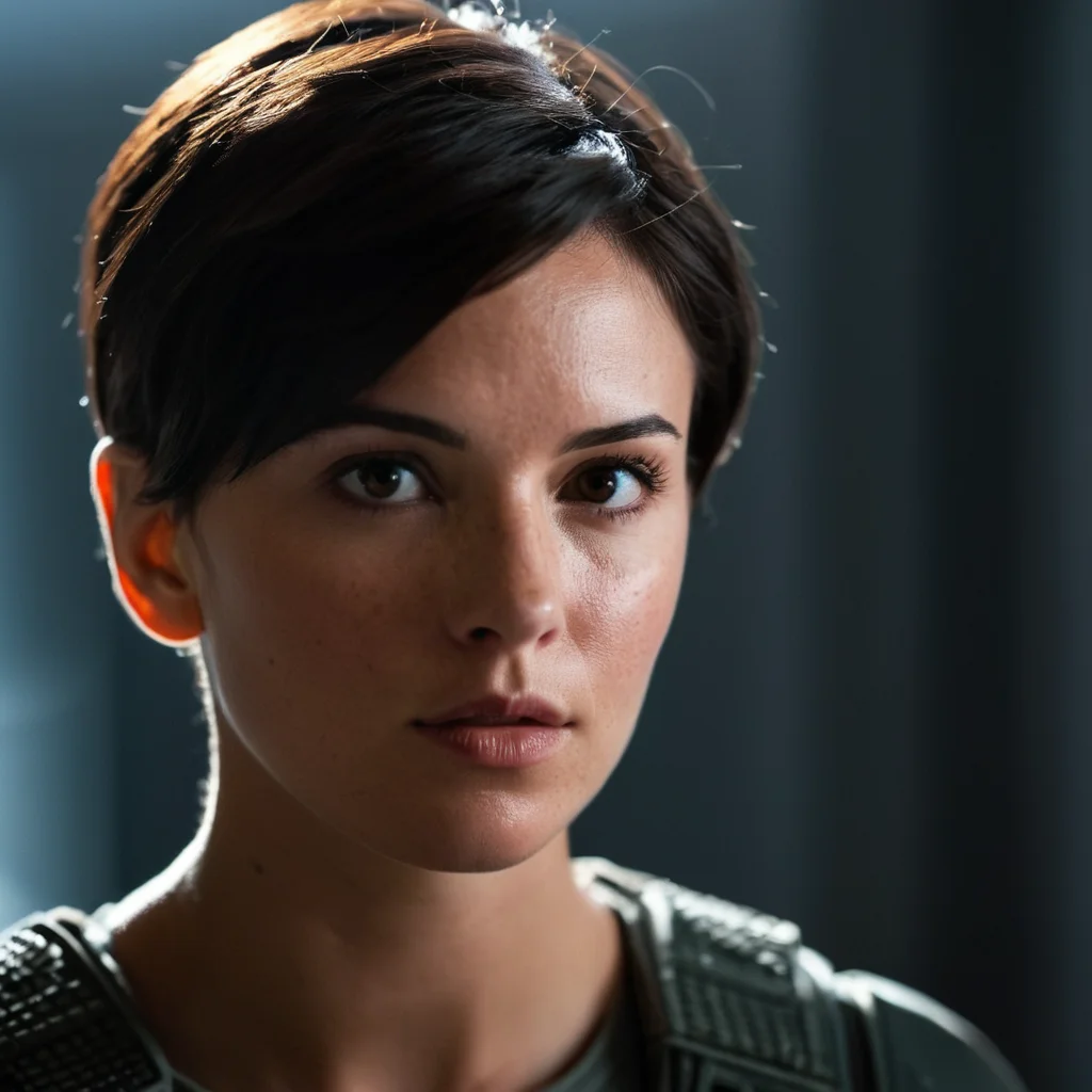 cinematic film still of <lora:add-detail-xl:1>0
<lora:detailed:0.3>
<lora:perfection style:0.3>
<lora:xl_more_art-full_v1:0.3>
<lora:halo style:0.9>
a woman with a black hair and a gray top,1girl,solo,looking at viewer,short hair,brown hair,black hair,brown eyes,closed mouth,lips,portrait,freckles,realistic,nose , cinematic, filmic, dramatic light, sci fi, action themed, futuristic, halo style, shallow depth of field, vignette, highly detailed, high budget, bokeh, cinemascope, moody, epic, gorgeous, film grain, grainy