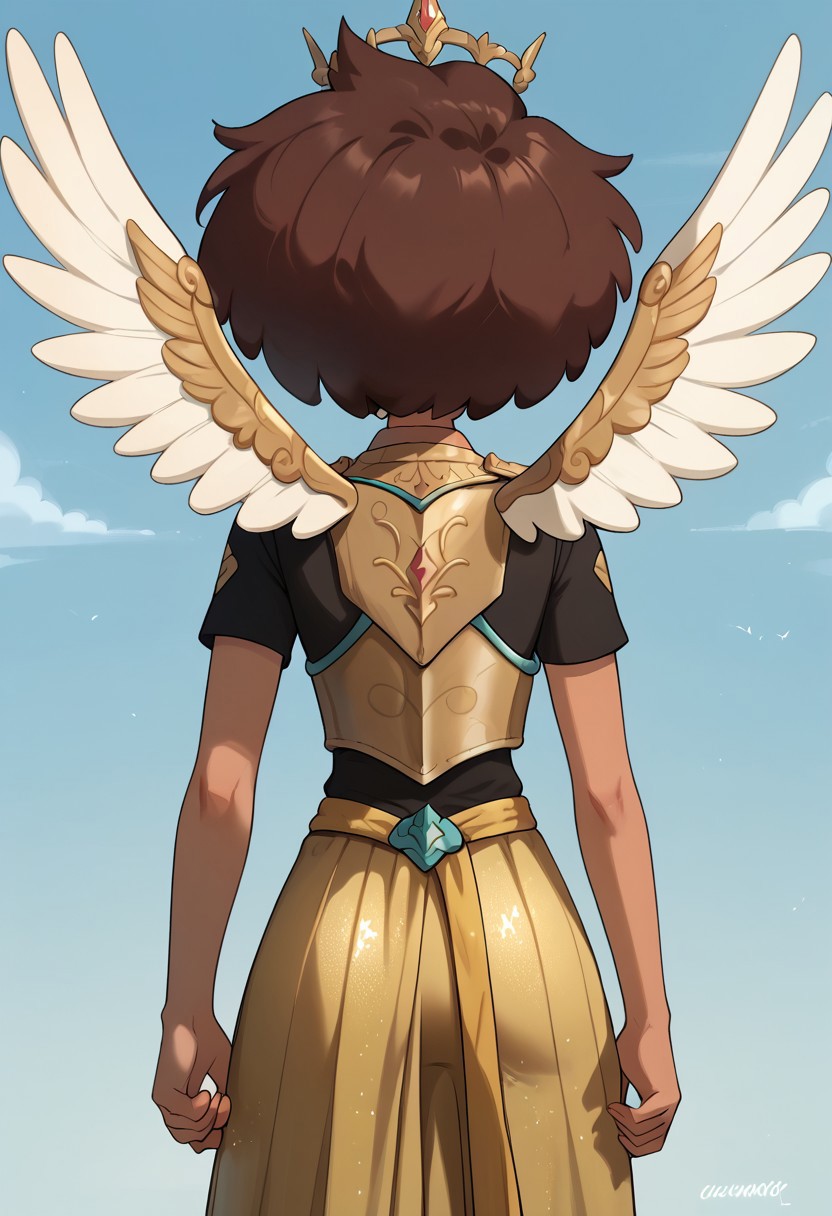 score_9, score_8_up, score_7_up, 1girl, nocunoct, anneboonchuy, brown hair, dark-skinned female, short hair, six angel wings coming from behind her, solo, bright light shinning behind her, armour, golden silk long skirt, looking a viewer
BREAK, (masterpiece, best quality, highly detailed), expressiveh, floating