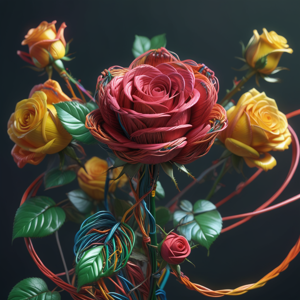 score_9, score_8_up, score_7_up, score_6_up, score_5_up, score_4_up, raw photo, photorealistic, <lora:extremely_detailed:0.25> extremely detailed,<lora:add-detail-xl:0.25>, <lora:detailed_notrigger:0.25>, <lora:MJ52:0.25> realistic, photography, <lora:sinfully_stylish_SDKL:0.25>, <lora:stvmccrr:0.25> Photography, stvmccrr style, stvmccrr, <lora:xl_more_art-full_v1:0.25>, <lora:SDXLFaeTastic2400:0.25>,
a rose stem, made of wires <lora:ColourfulCableStyle:1> Jed-Cable